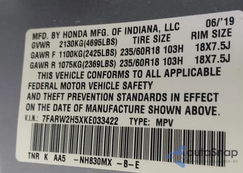 2019 Honda Cr-V Ex from USA, damaged, VIN 7FARW2H5XKE033422